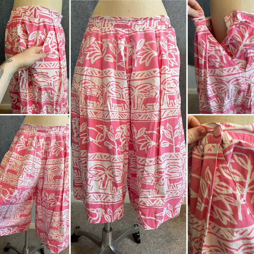 Jaclyn Smith Wide Leg Culotte Shorts Secret Pants Vintage 90s Tropical Pink